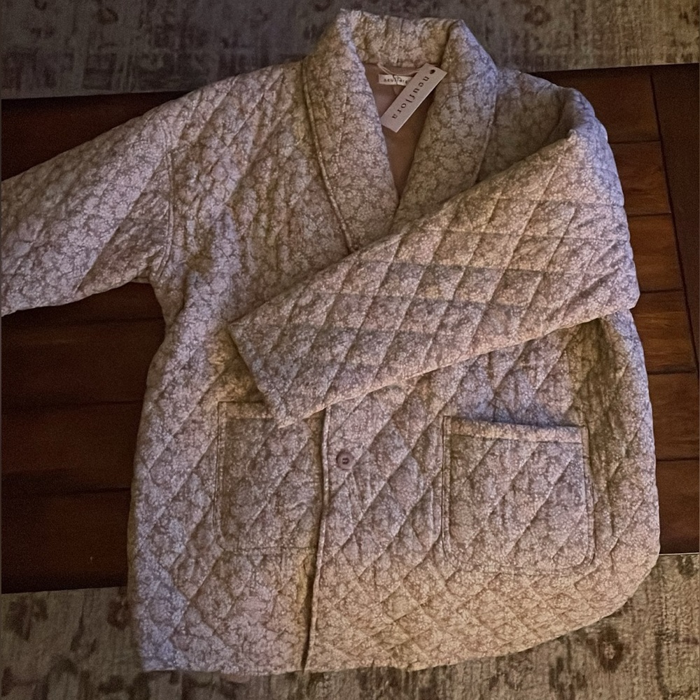 Quilted Shawl Collar Jacket in Light Beige